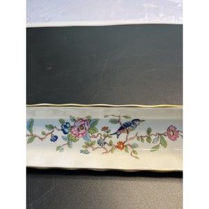 Aynsley Bone China Mint Trinket Rectangular Dish Tray Flower Bird England